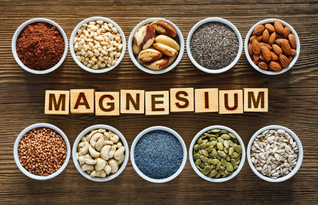 verschiedene Nahrungsmittel mit viel Magnesium enthalten