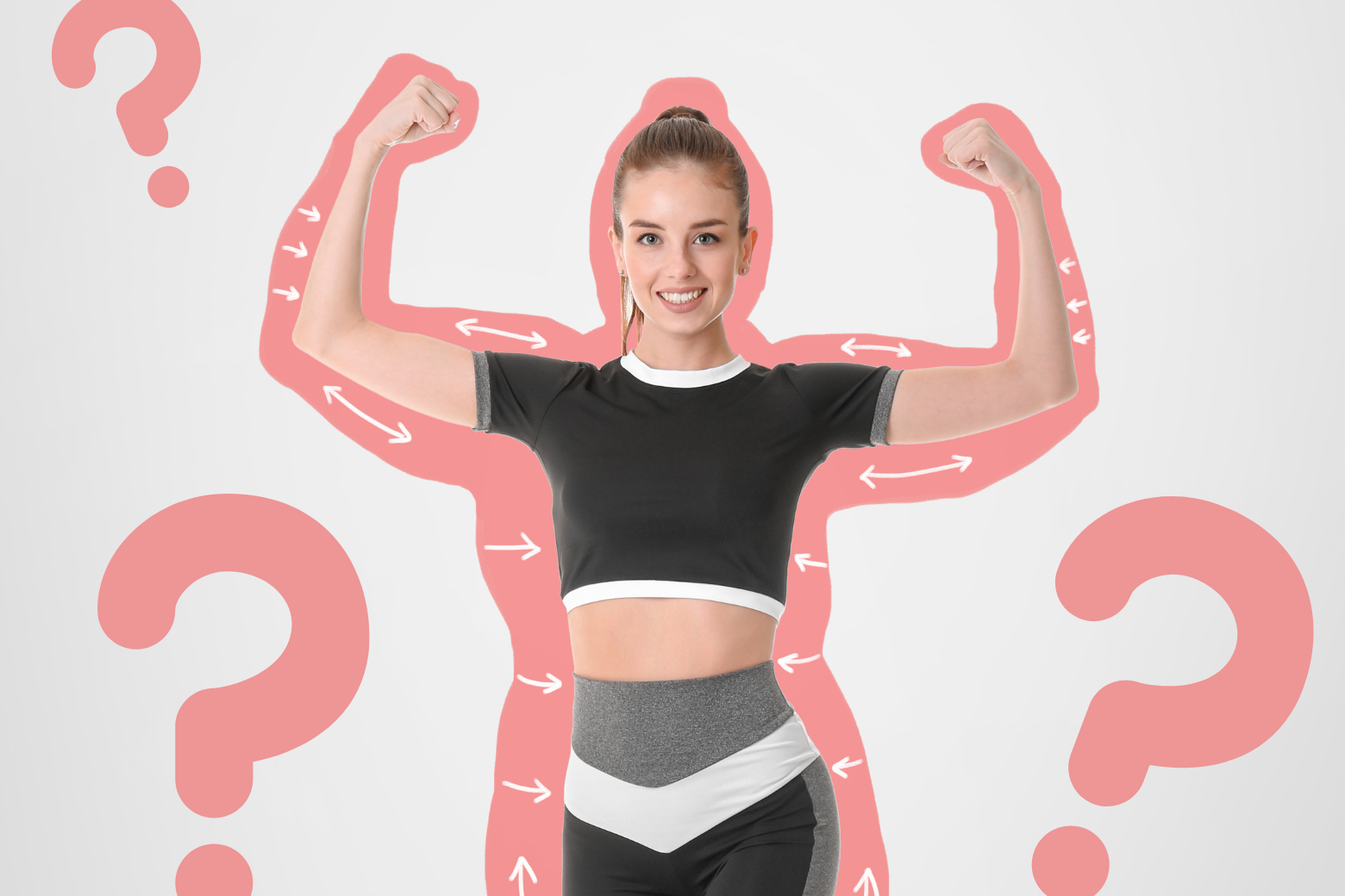 was passiert nach einer Diät symbolisiert von sportlicher Frau und Fragezeichen