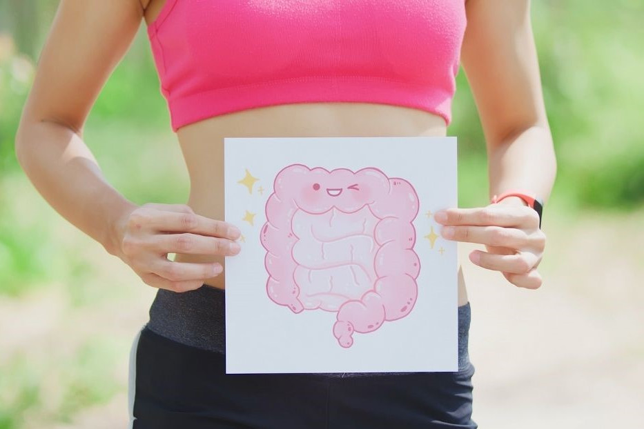 Darmgesundheit dargestellt von Frau mit Darm Foto